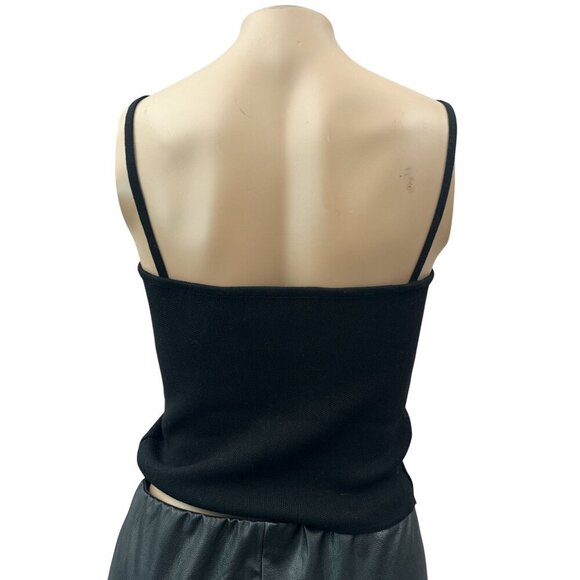 Chanel Black Knit Cropped Cami Top Rhinestone Trim Straps Y2K Women S - Picture 2 of 8